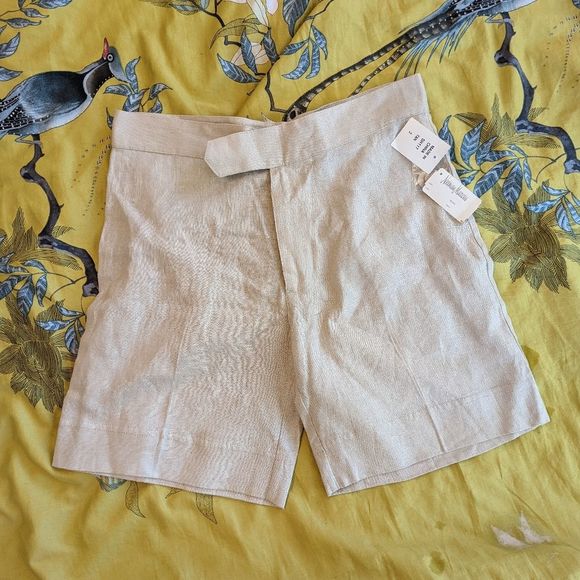 Neiman Marcus linen mom shorts sz 2 nwt light tan high waist - Picture 1 of 5